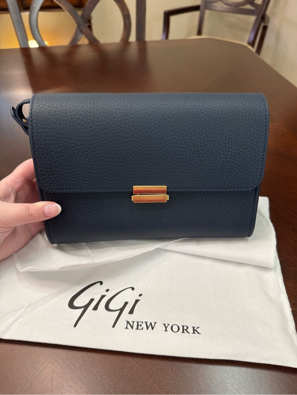 GiGi New York Navy Pebbled Leather Crossbody with Gold-Tone Clasp